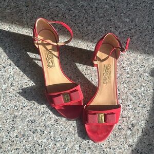 Salvatore Ferragamo Red Gavina Suede Sandals - Size 10*